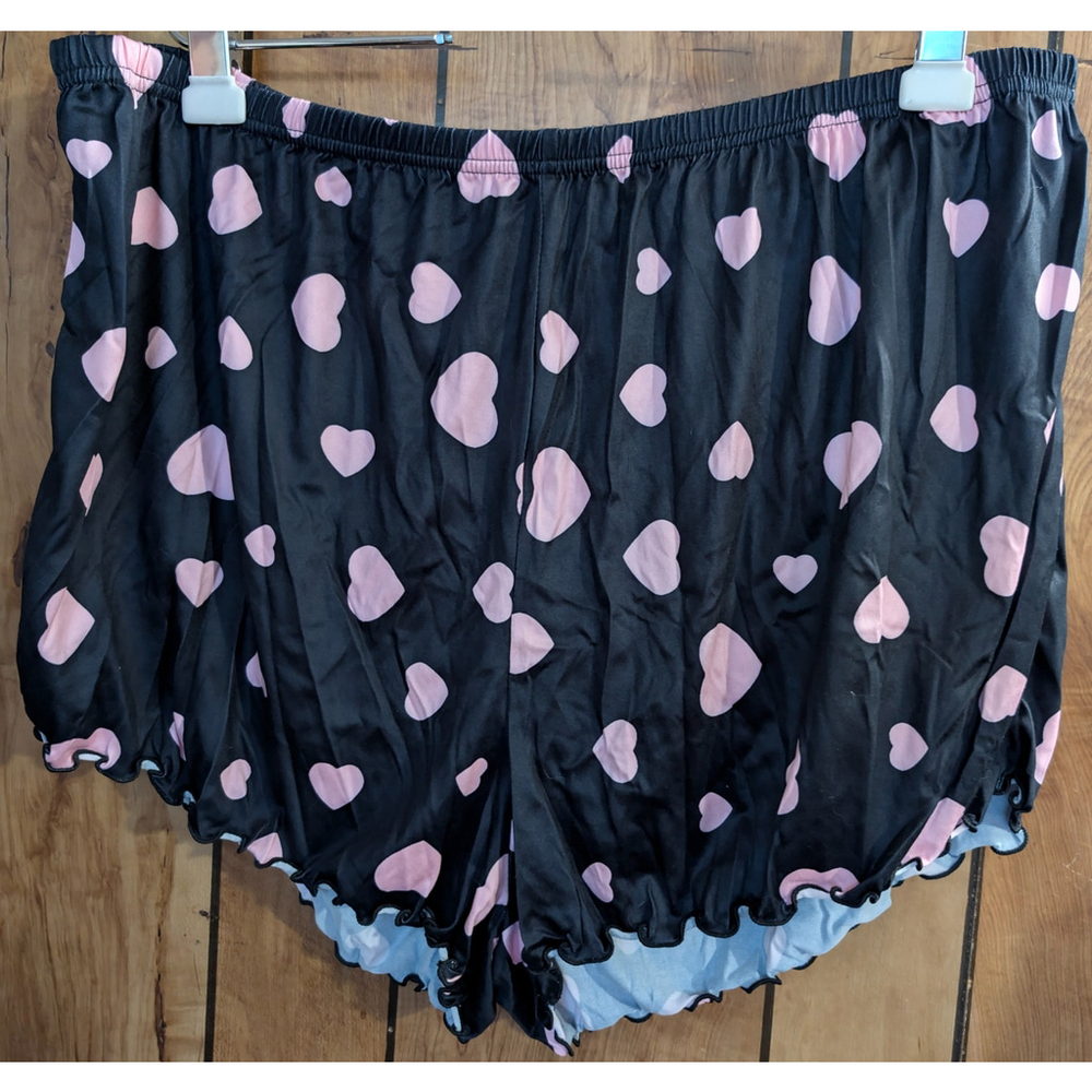 New Black Pajama Shorts Plus Size 5XL XXXXX Pink Hearts Ruffles‎ Sleep Leisure